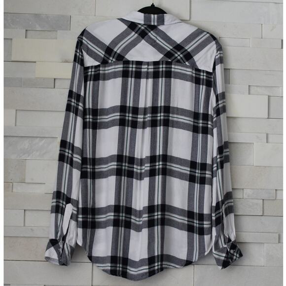 RAILS REVOLVE Hunter Plaid Button Down Top Shirt Long Sleeve Snow Navy Forest L - Picture 2 of 8